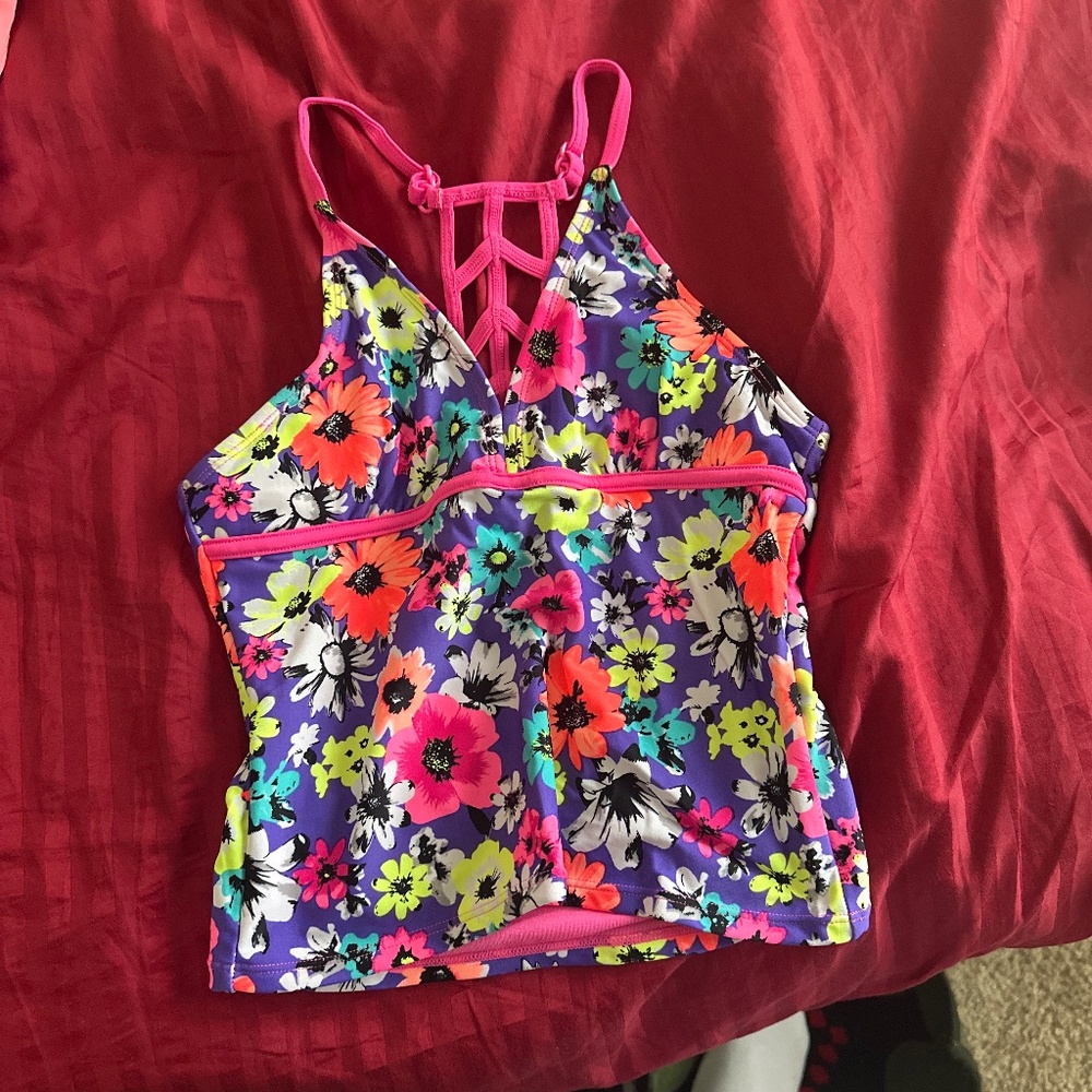 Girls’ Floral Lattice-Back Tankini Set (Top & Bottoms)
